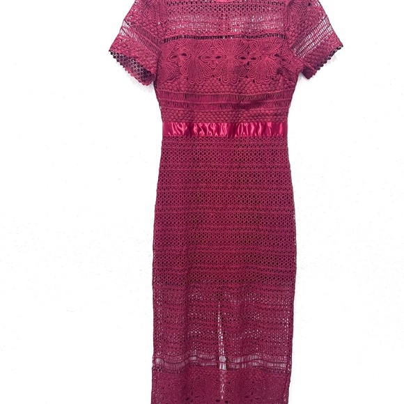 Lulus Love For You Burgundy Crochet Lace Short Sleeve Maxi Dress M - Picture 3 of 12